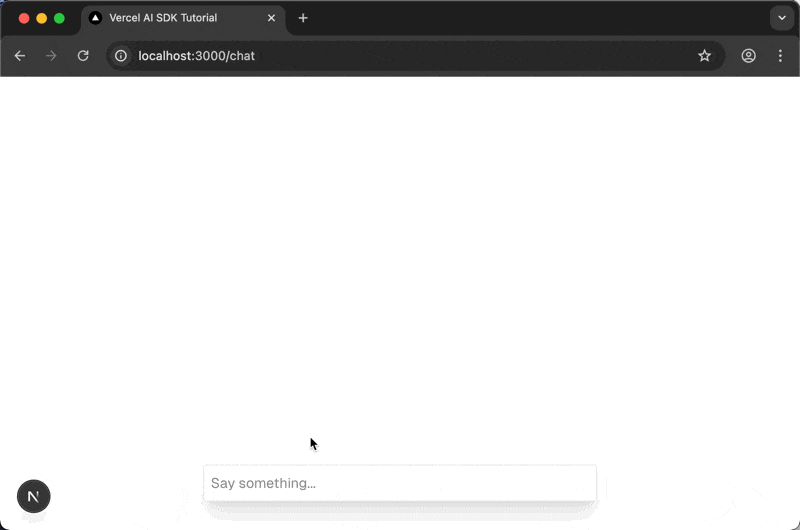 simple chat UI. User types 'Hello!' and presses Enter. AI response 'Hello there! How can I help you today?' streams into the chat window.