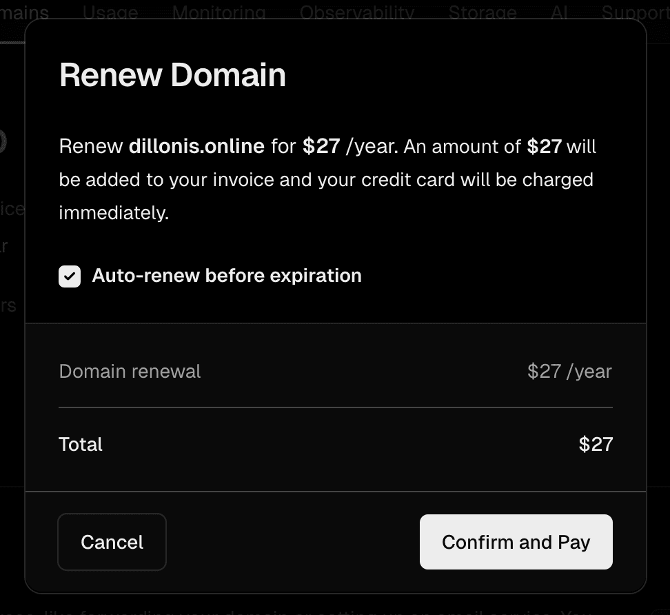 The Renew Domain Modal