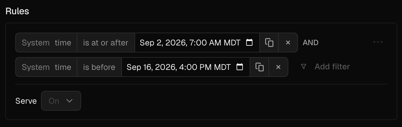 A rule that serves the On variant between two dates.