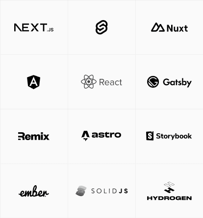 Vercel's Frontend Cloud supports a high variety of frameworks. Here are just a few.